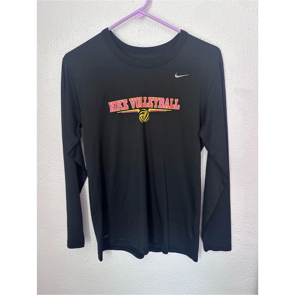 Women’s Medium Nike Volleyball Dri Fit Black Long Sleeve Shirt Pink Yellow